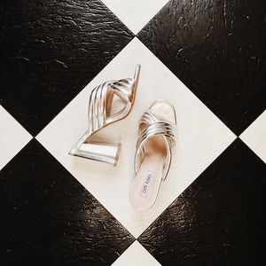 Silver Disco Slides w/ Chunky Heel